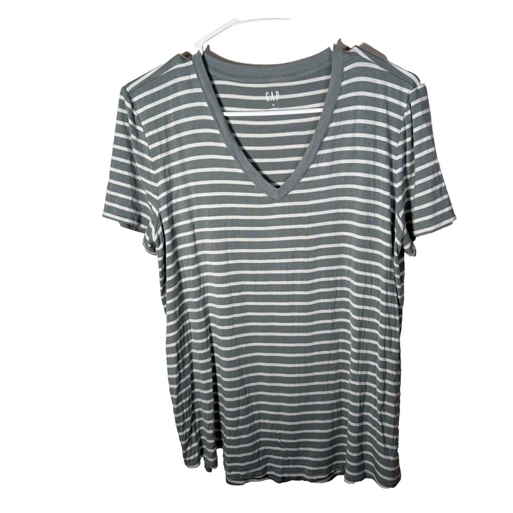 Gap T-Shirt Women's Medium Striped V-Neck Short Sleeve Casual Luxe T Shirt